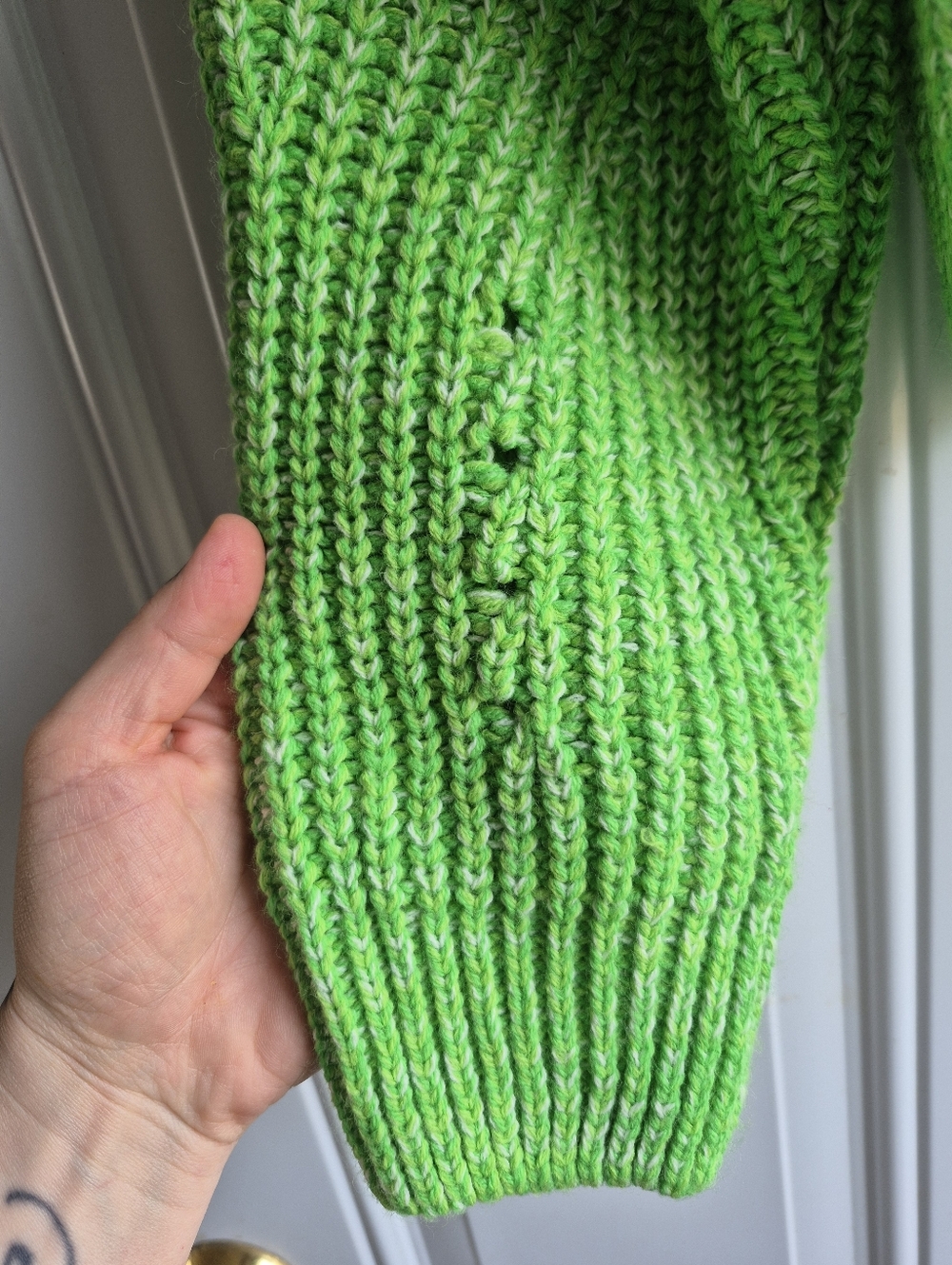 Bright Green Cropped Colorful Knit Button Front Relaxed Fit Cardigan Sweater - Picture 5 of 8